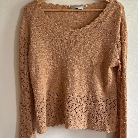 Vintage Beaded Knit Bell Sleeve Sweater | Scalloped Hem | Beta’s Choice | Size L - Picture 3 of 5